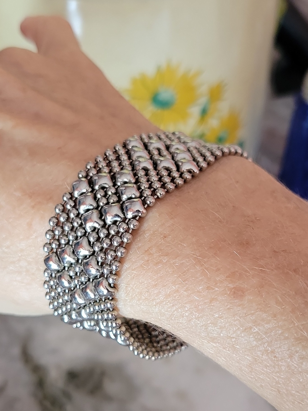 Vintage Sergio Gutierrez Liquid Metal Ball Chain Mesh Bracelet Snap Closure